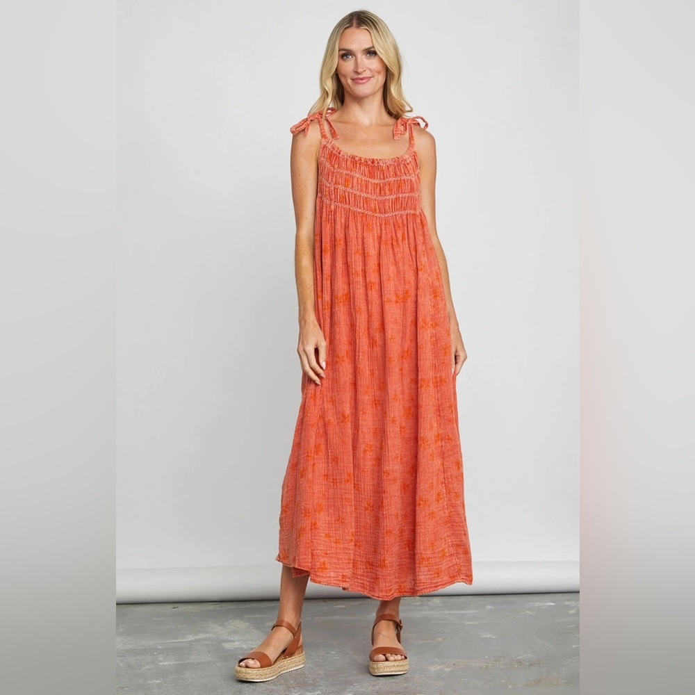 🎉LAST PIECE🎉Free People Womens Azure Maxi Ruched Strappy Floral Dress - Picture 2 of 9